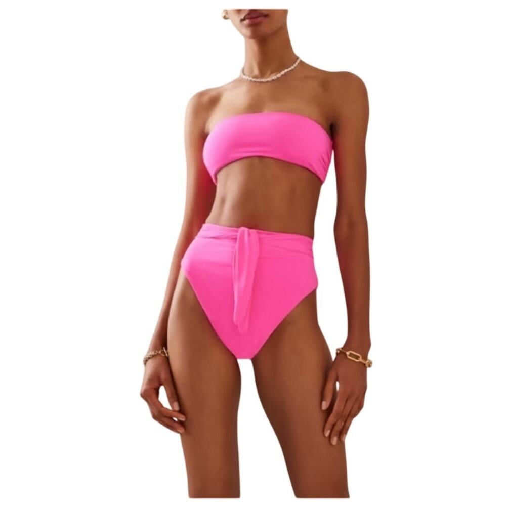 Mara Hoffman Neon Pink Bandeau Bikini with High-Waist Tie